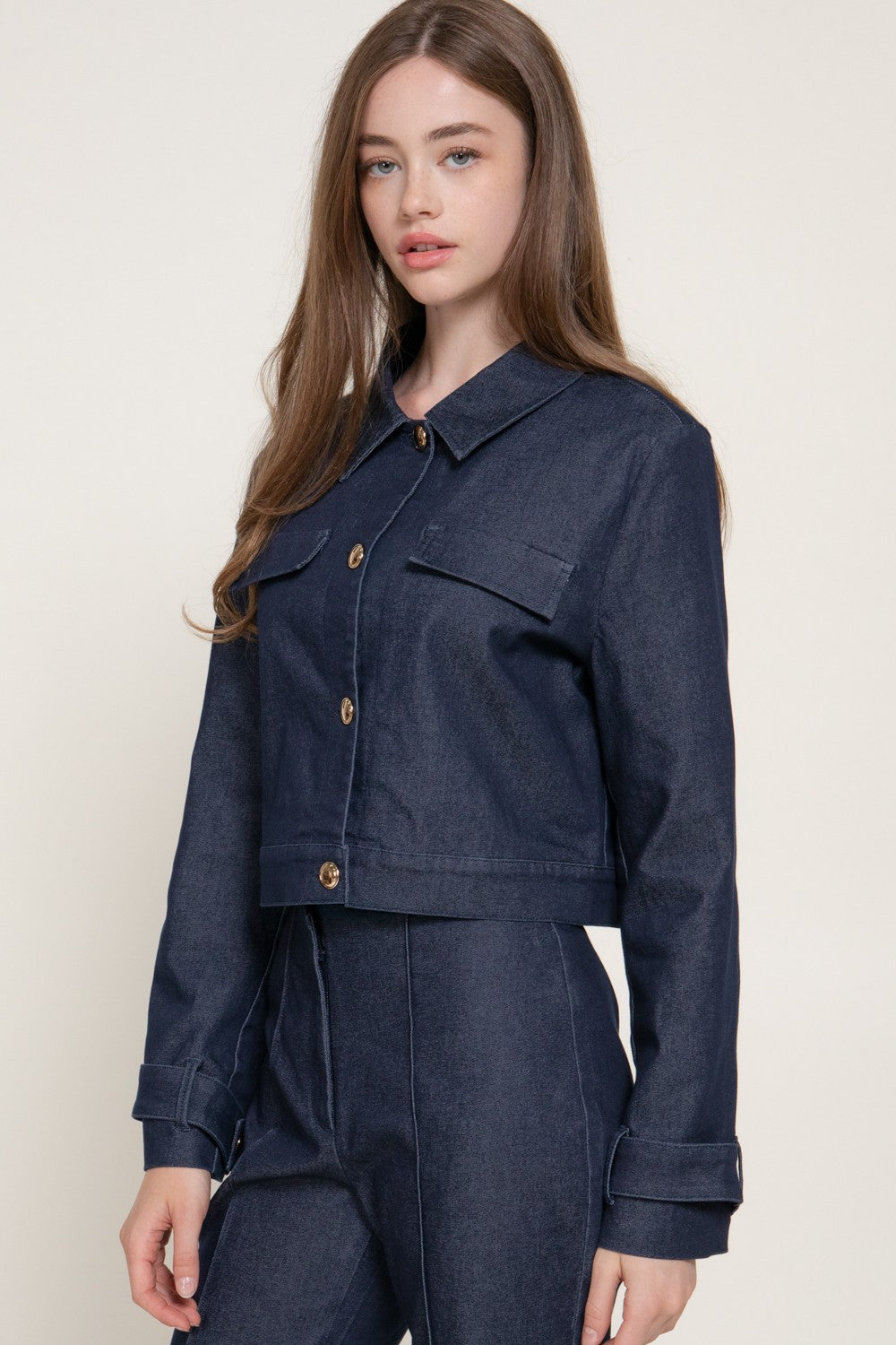 Contrast Stitching Stretch Short Jacket
