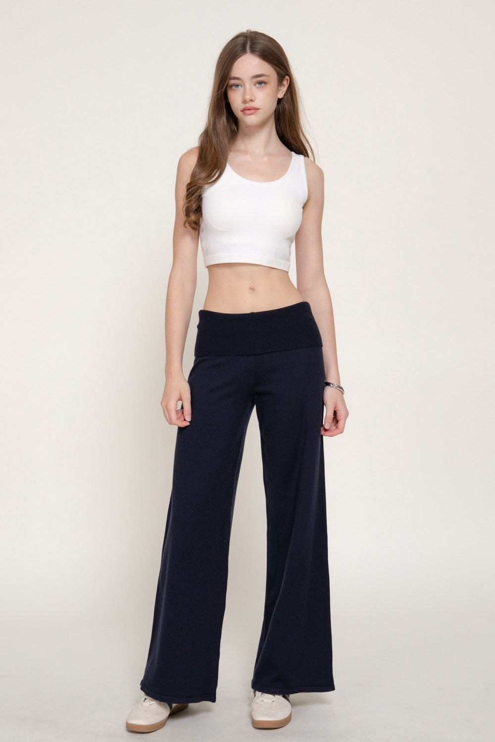 Fold Over Waist Sweater Long Pants