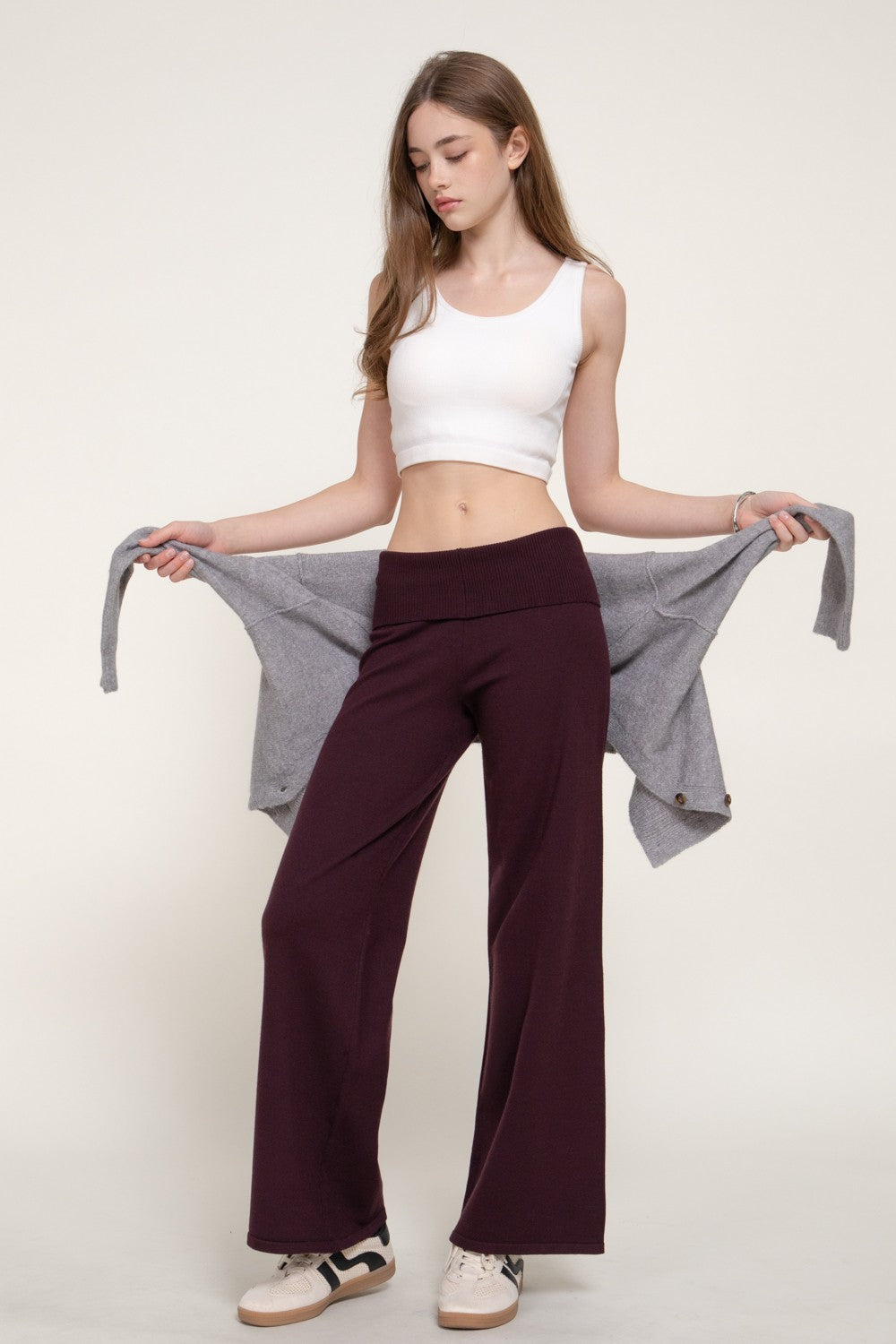 Fold Over Waist Sweater Long Pants