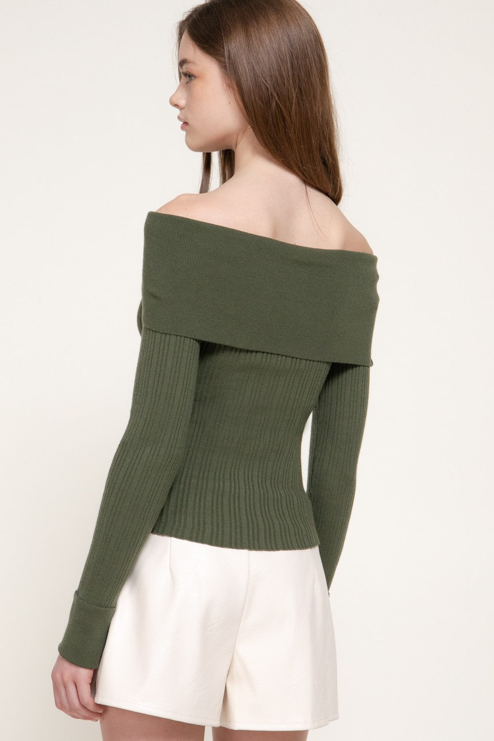 Long Slv Texture Off The Shoulder Sweater