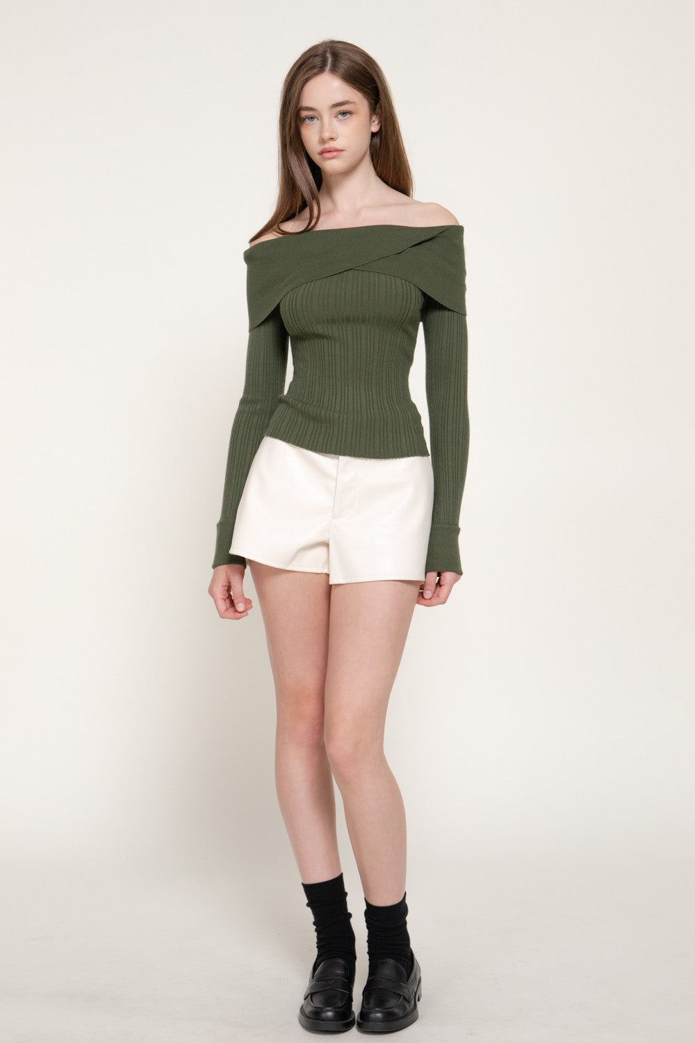 Long Slv Texture Off The Shoulder Sweater