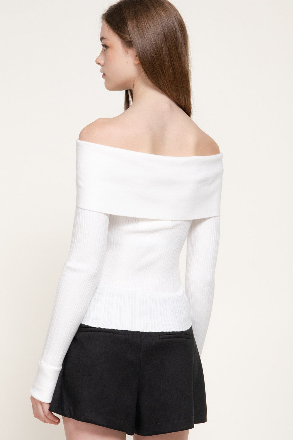 Long Slv Texture Off The Shoulder Sweater