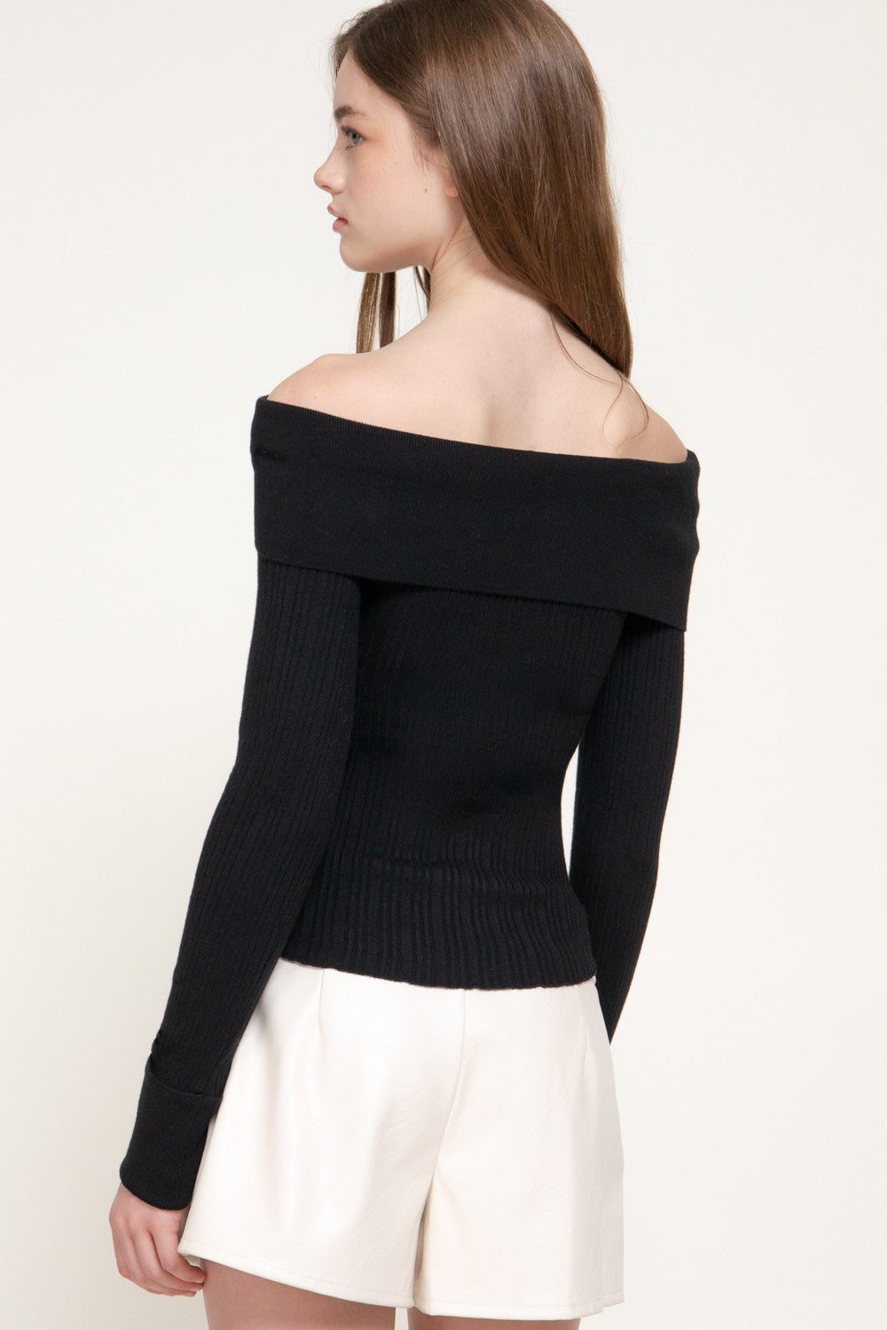Long Slv Texture Off The Shoulder Sweater