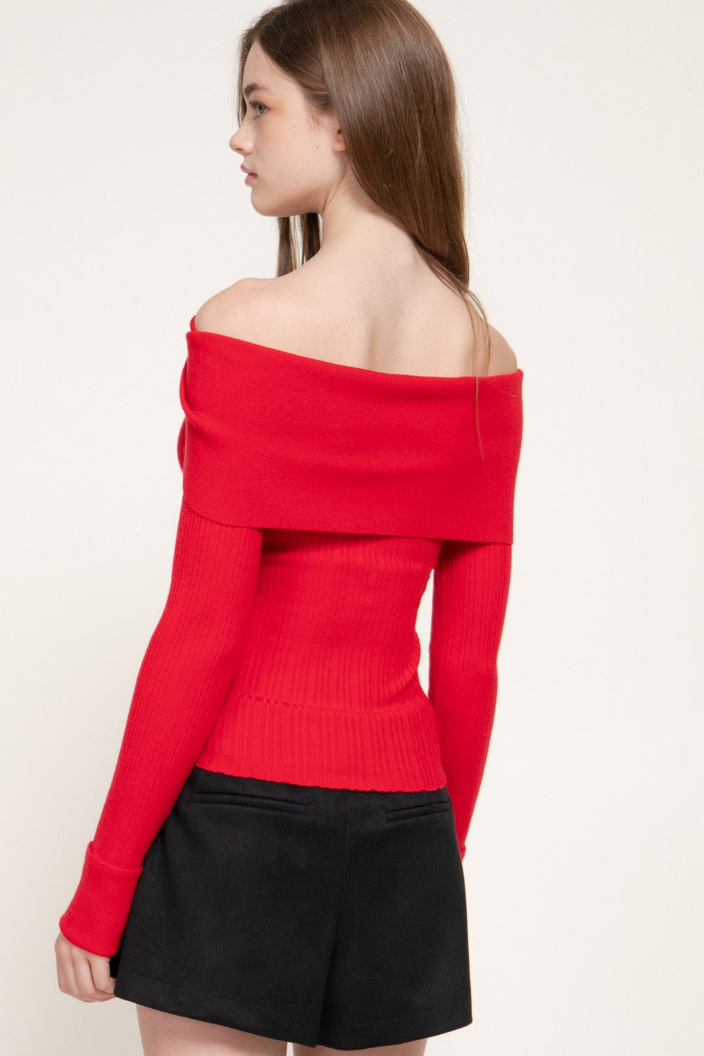 Long Slv Texture Off The Shoulder Sweater