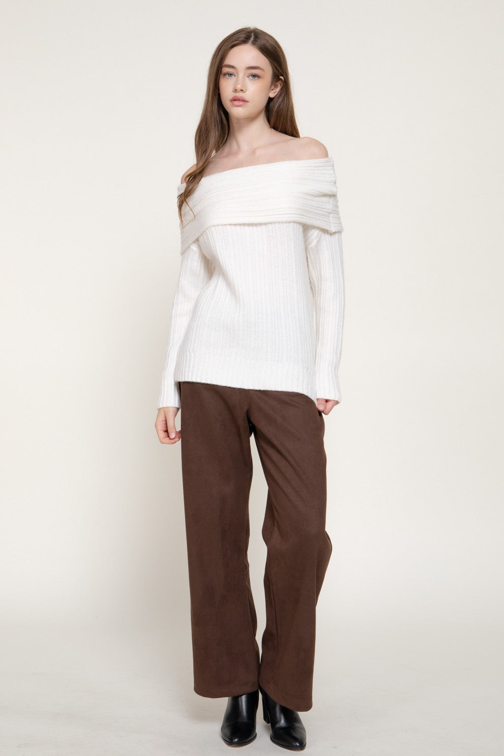 Long Slv Off The Shoulder Ribbed Sweater