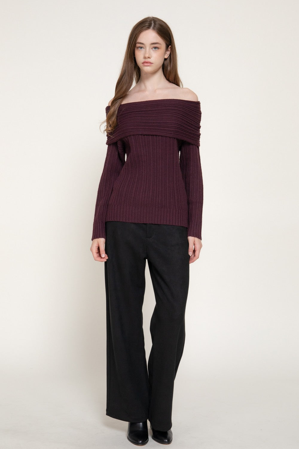 Long Slv Off The Shoulder Ribbed Sweater