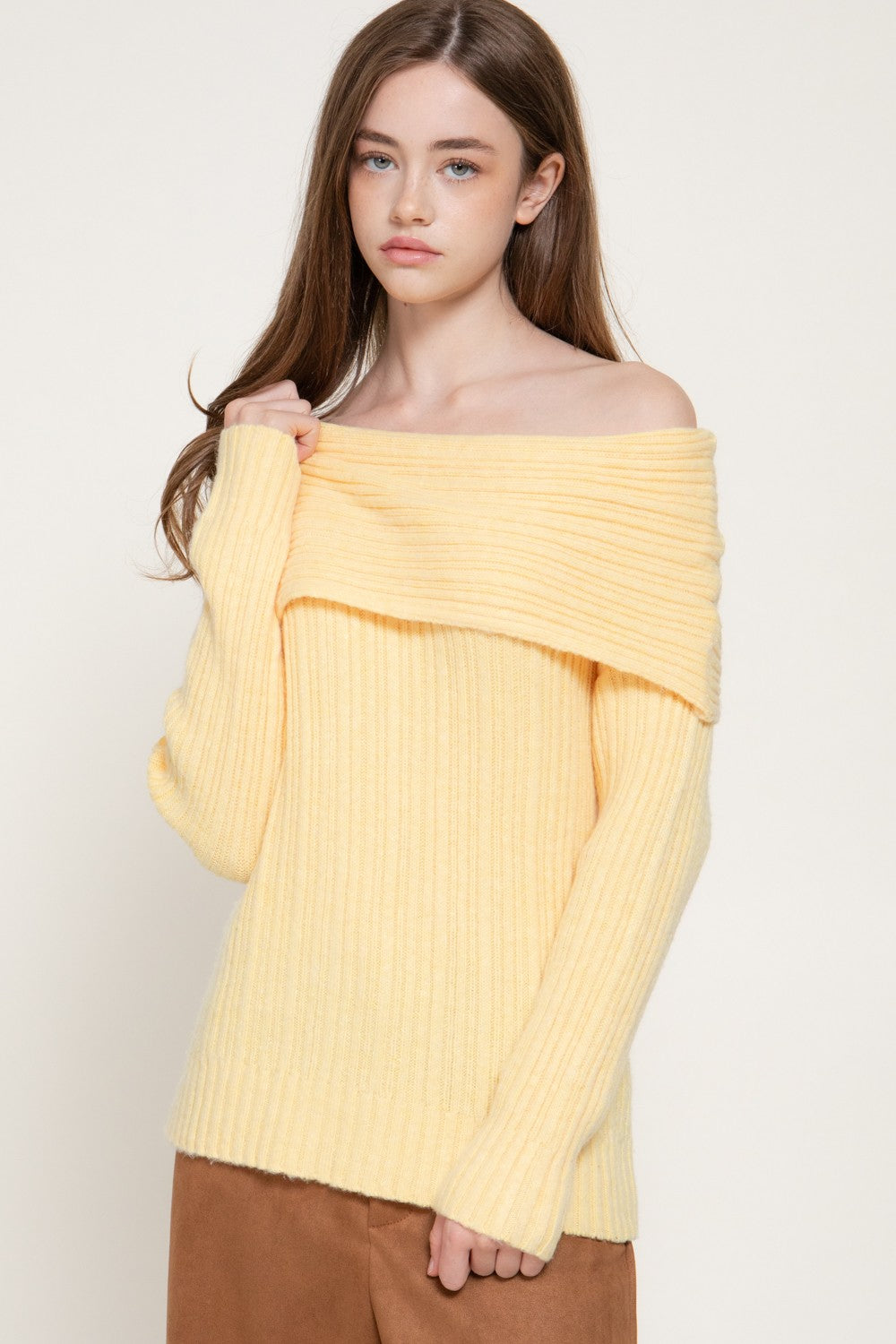 Long Slv Off The Shoulder Ribbed Sweater