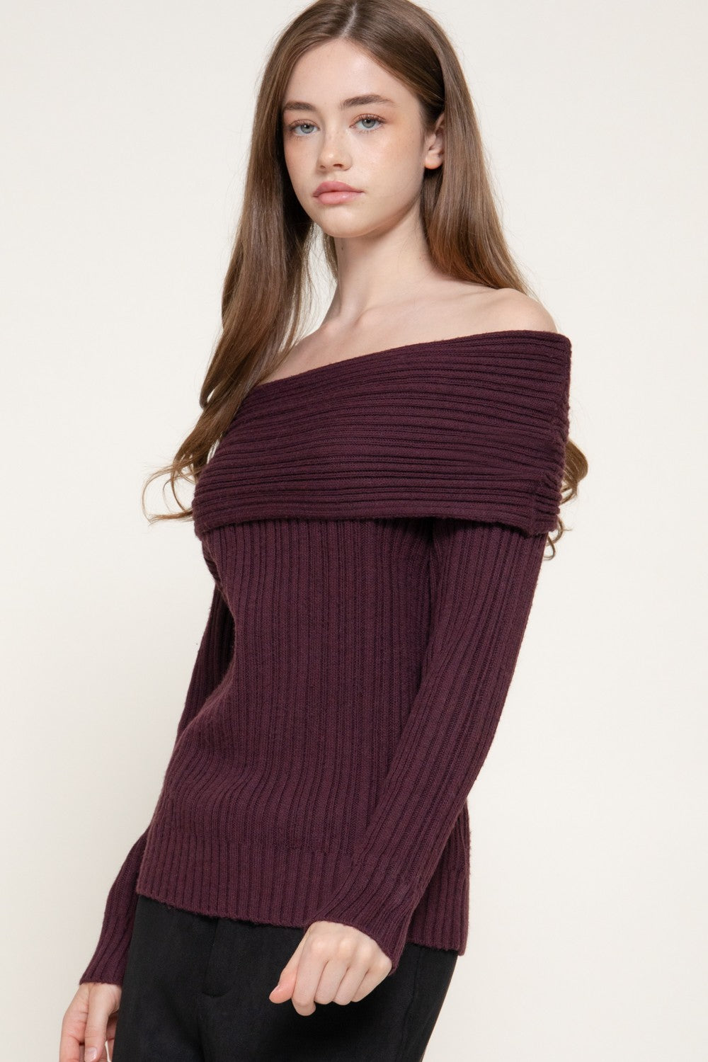Long Slv Off The Shoulder Ribbed Sweater