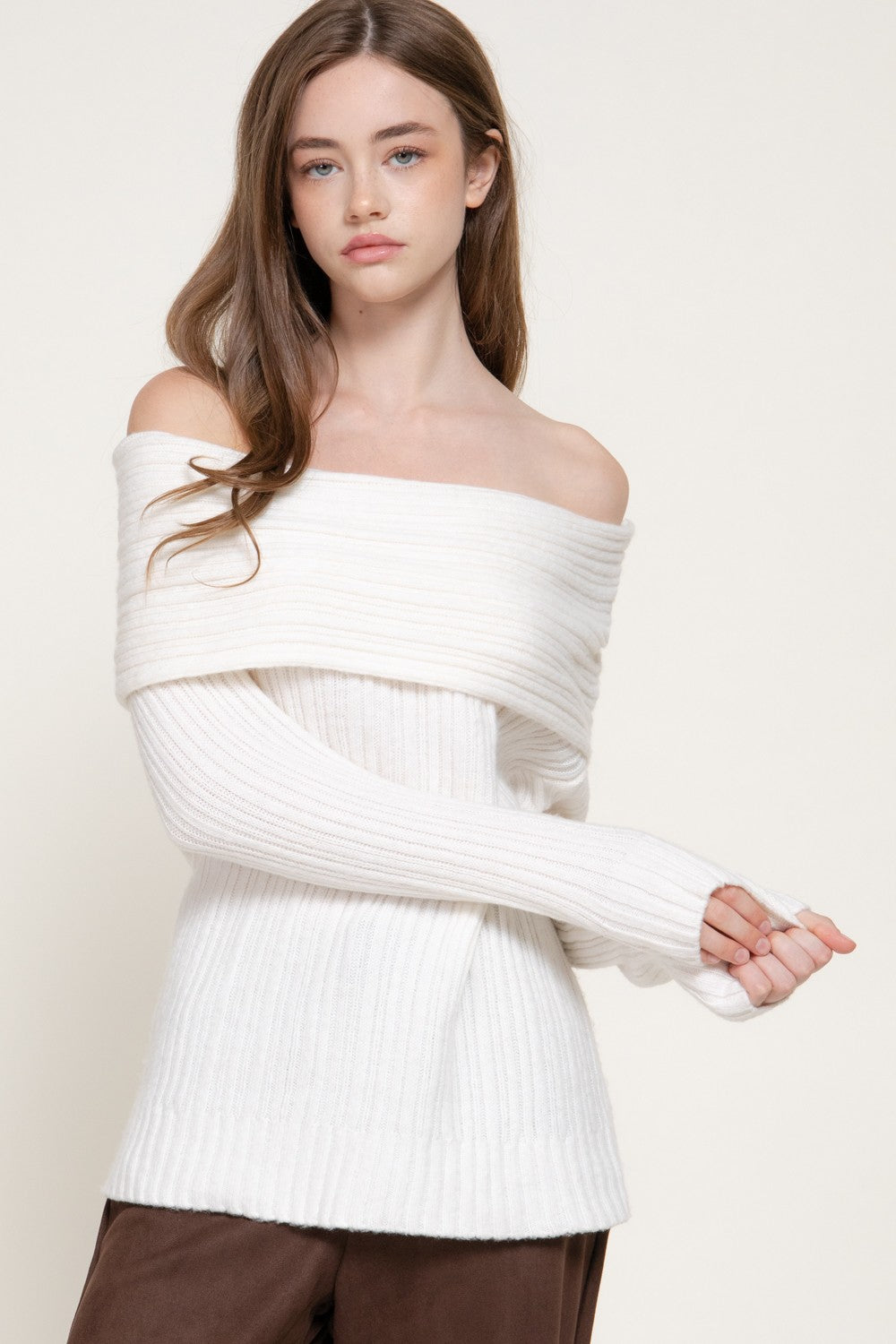 Long Slv Off The Shoulder Ribbed Sweater