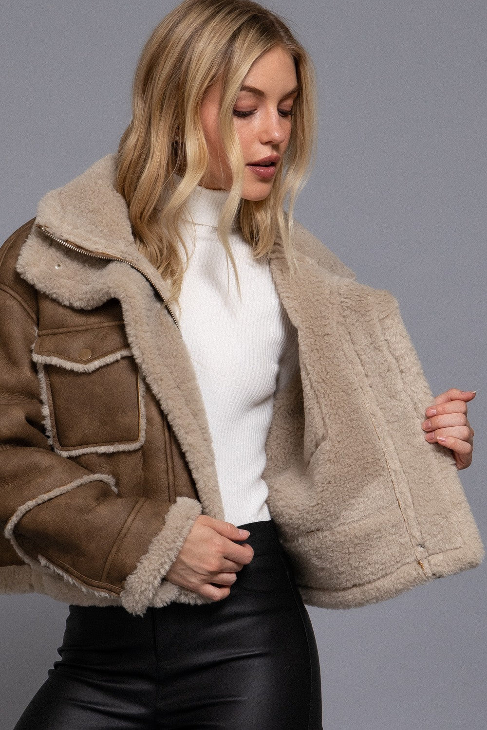 Faux Leather Inner Fur Jacket