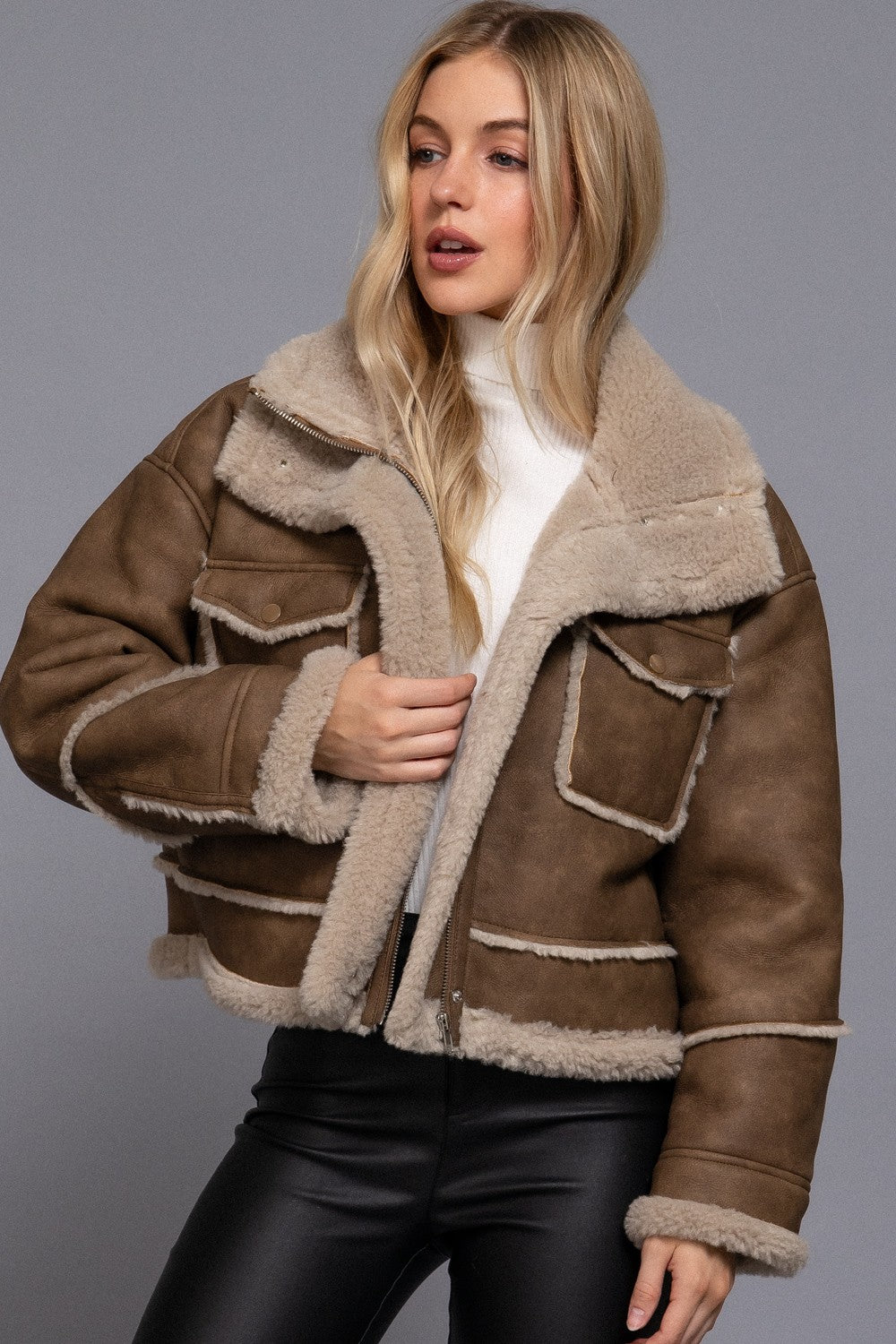 Faux Leather Inner Fur Jacket