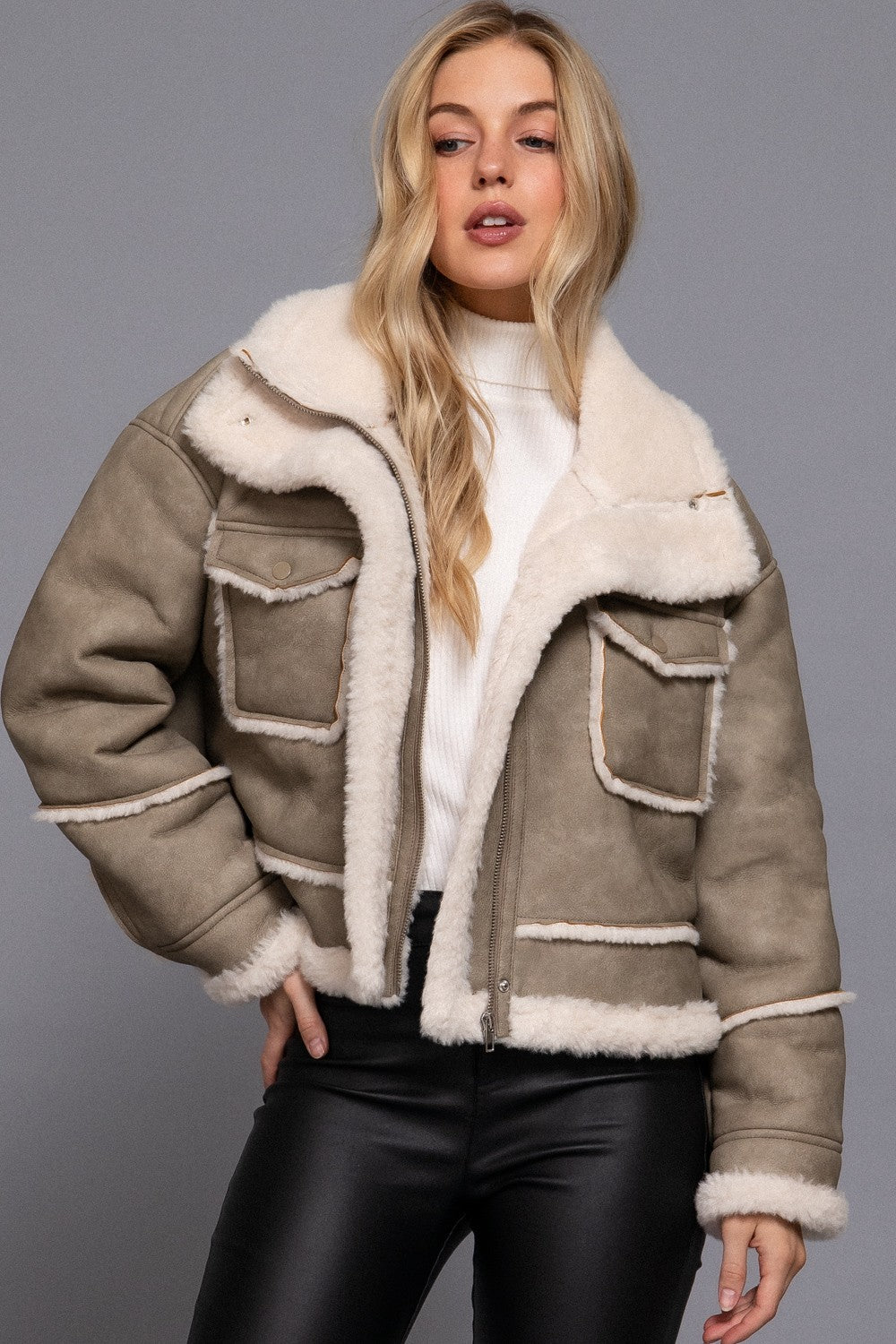 Faux Leather Inner Fur Jacket