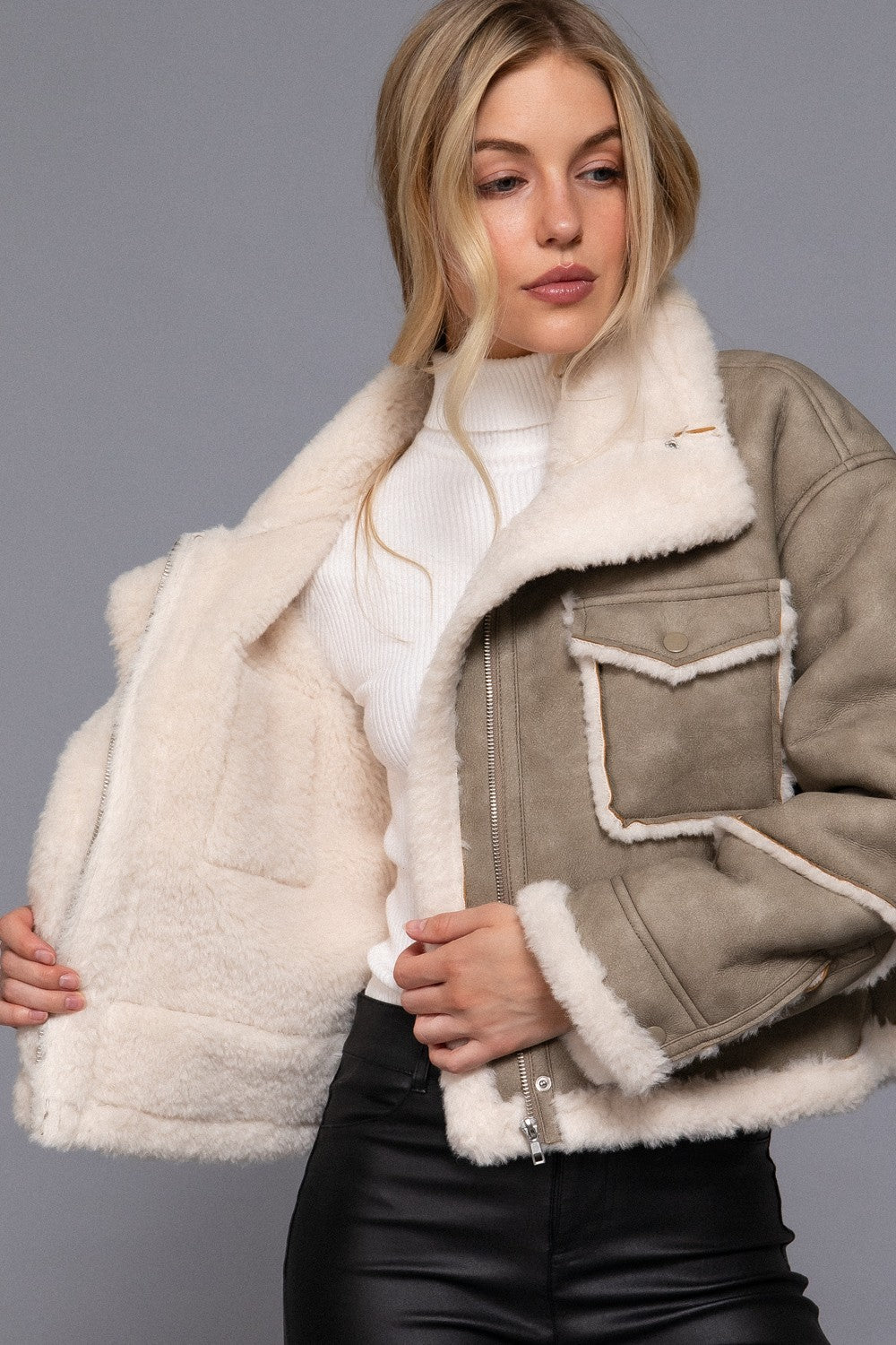 Faux Leather Inner Fur Jacket