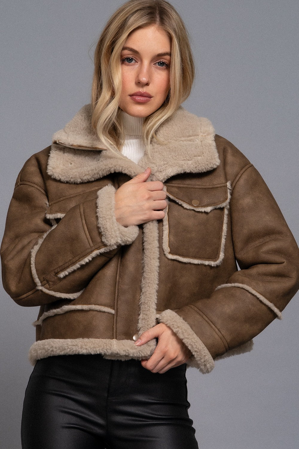Faux Leather Inner Fur Jacket