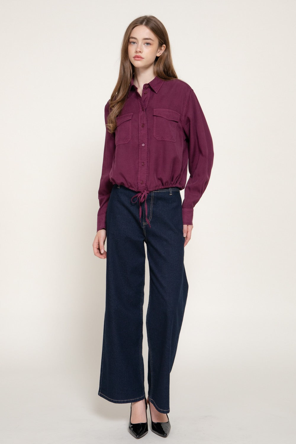 Long Slv Lyocell Shirt W/ Adjustable Drawsting Hem
