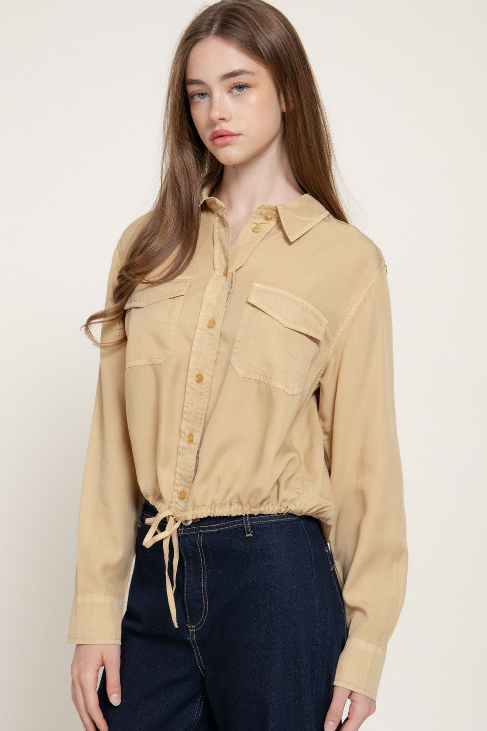 Long Slv Lyocell Shirt W/ Adjustable Drawsting Hem