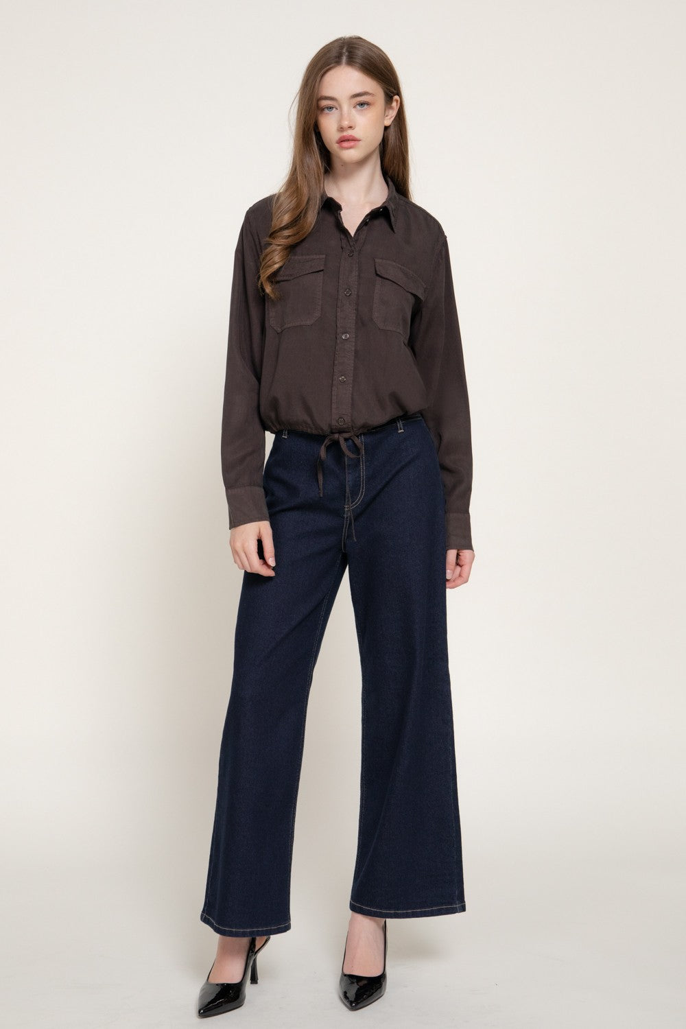 Long Slv Lyocell Shirt W/ Adjustable Drawsting Hem