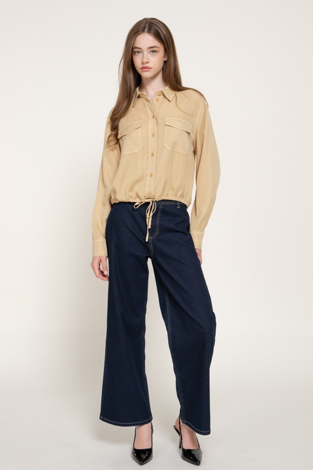 Long Slv Lyocell Shirt W/ Adjustable Drawsting Hem