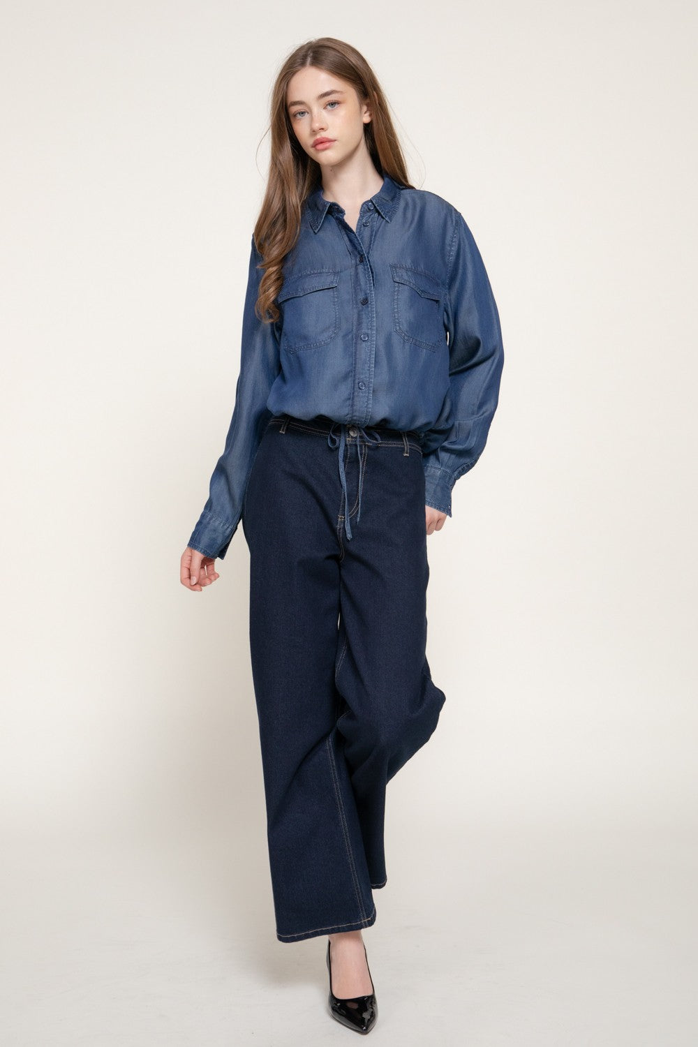 Long Slv Lyocell Shirt W/ Adjustable Drawsting Hem