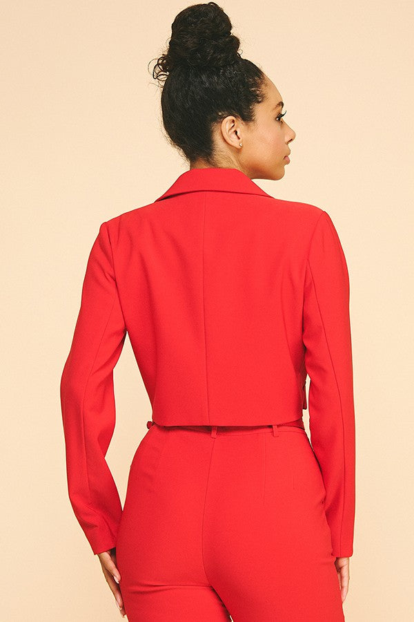 Twill Notched Collar Cropped Blazer