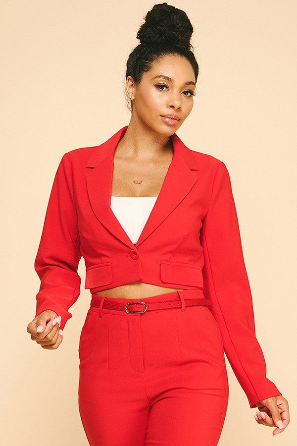 Twill Notched Collar Cropped Blazer