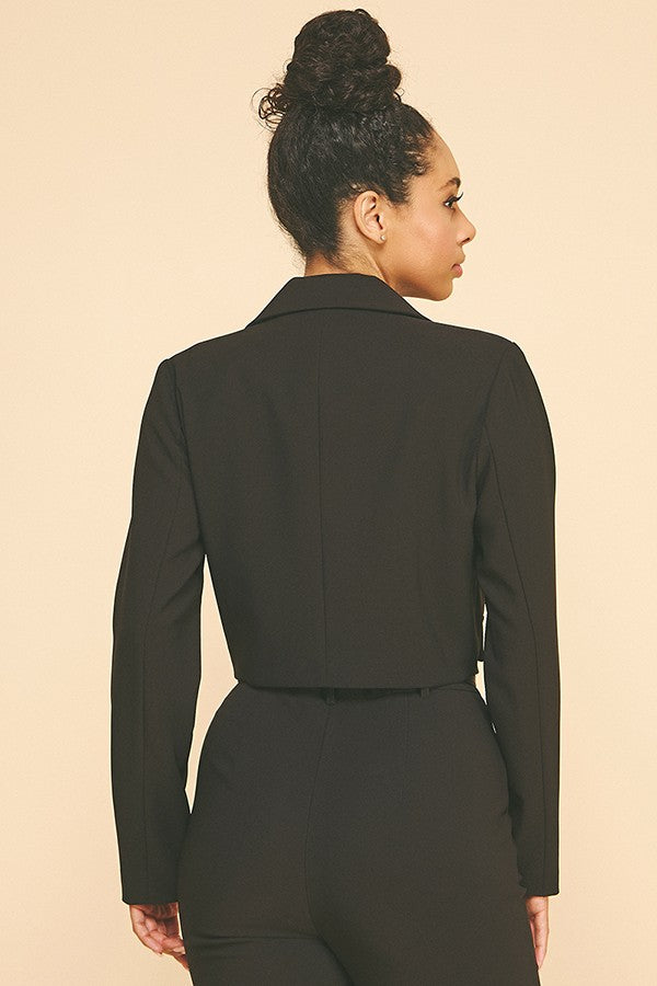 Twill Notched Collar Cropped Blazer