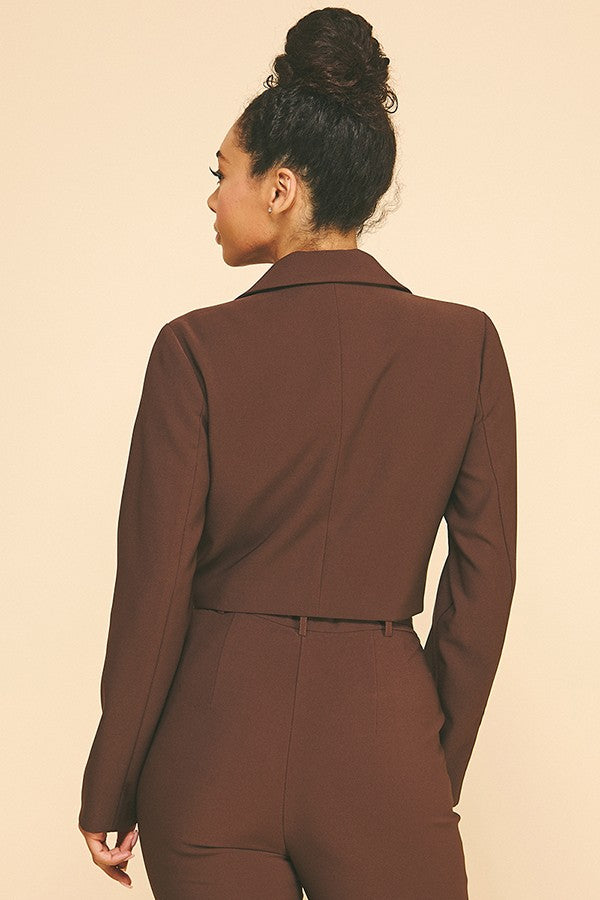 Twill Notched Collar Cropped Blazer