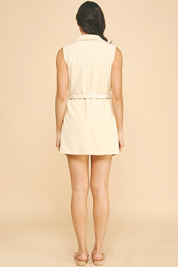Brush Leather Belted Blazer Coat Vest