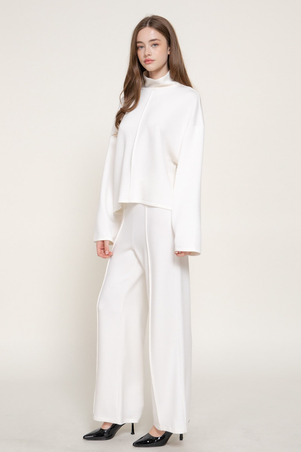 Long Slv Mock Neck Top & Straight Long Pants Set