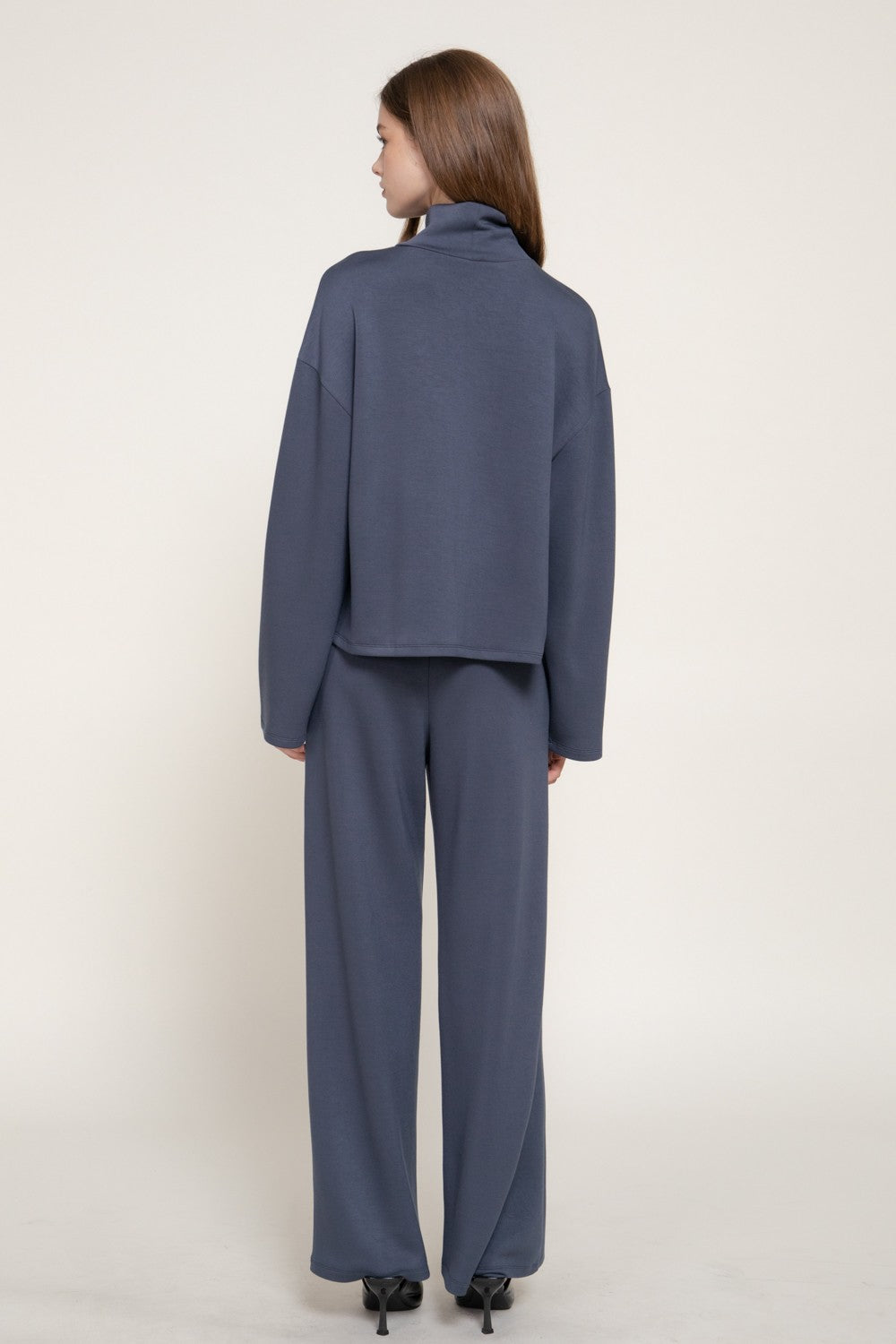 Long Slv Mock Neck Top & Straight Long Pants Set
