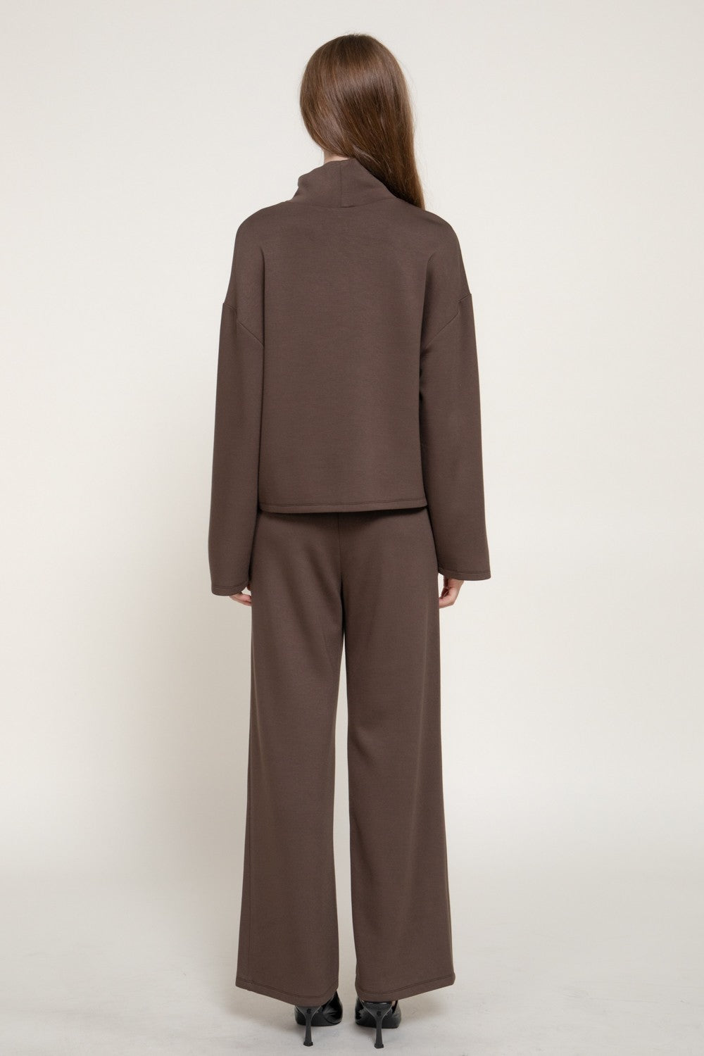 Long Slv Mock Neck Top & Straight Long Pants Set