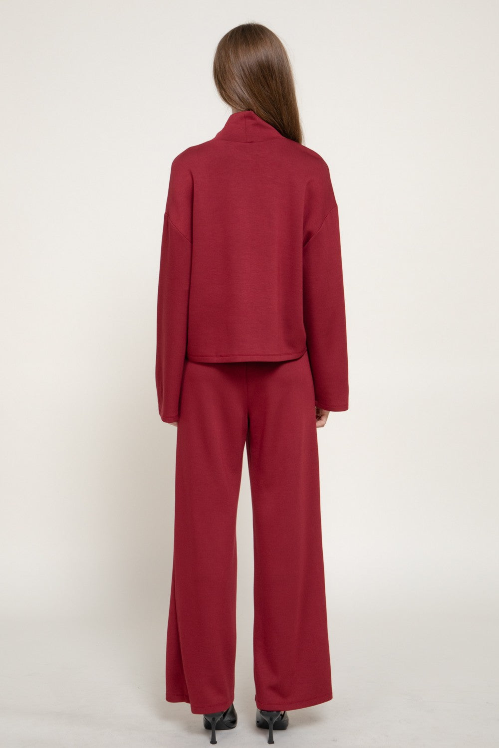 Long Slv Mock Neck Top & Straight Long Pants Set