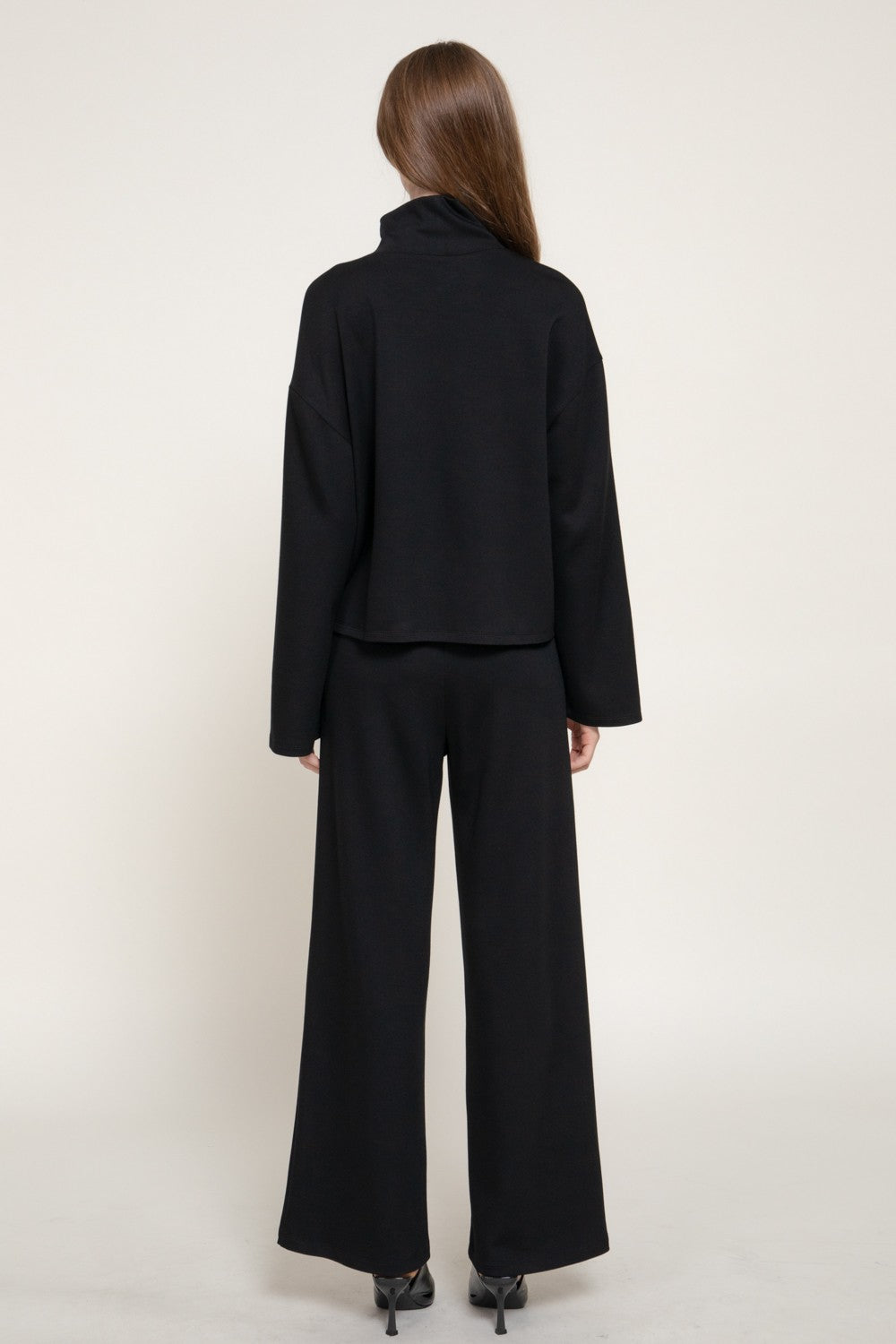 Long Slv Mock Neck Top & Straight Long Pants Set