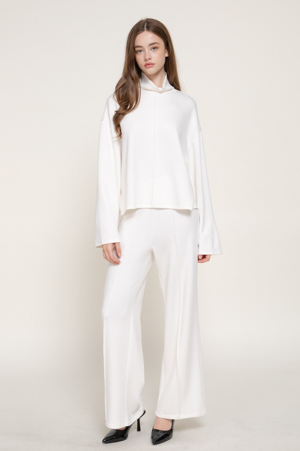 Long Slv Mock Neck Top & Straight Long Pants Set