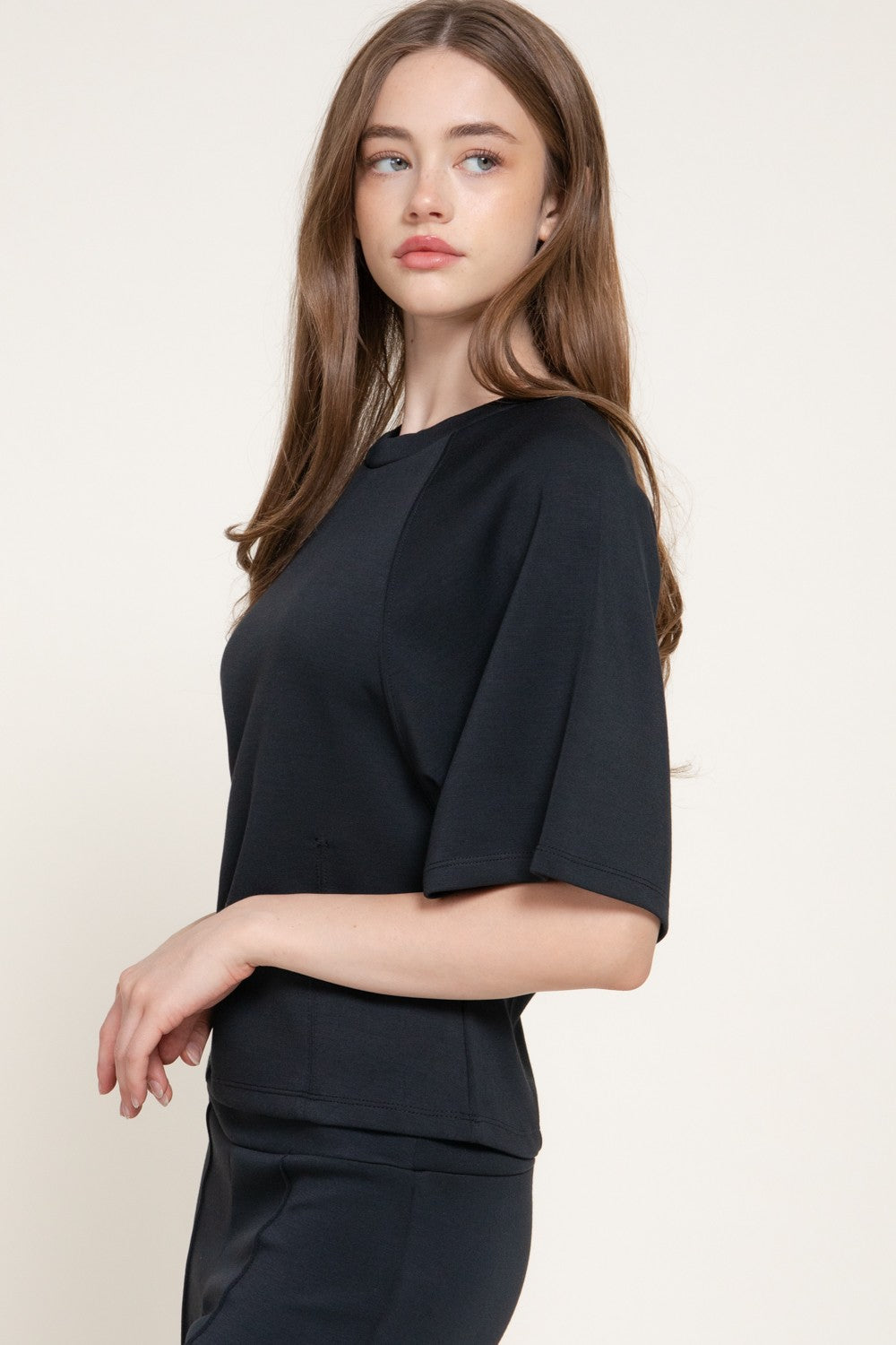 Short Slv Wasot Darts Modal Scuba Knit Top