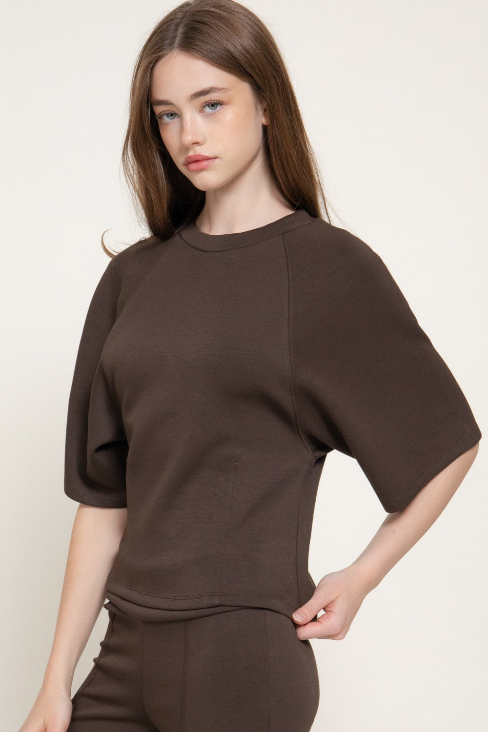 Short Slv Wasot Darts Modal Scuba Knit Top