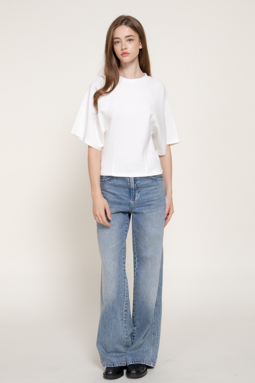 Short Slv Wasot Darts Modal Scuba Knit Top