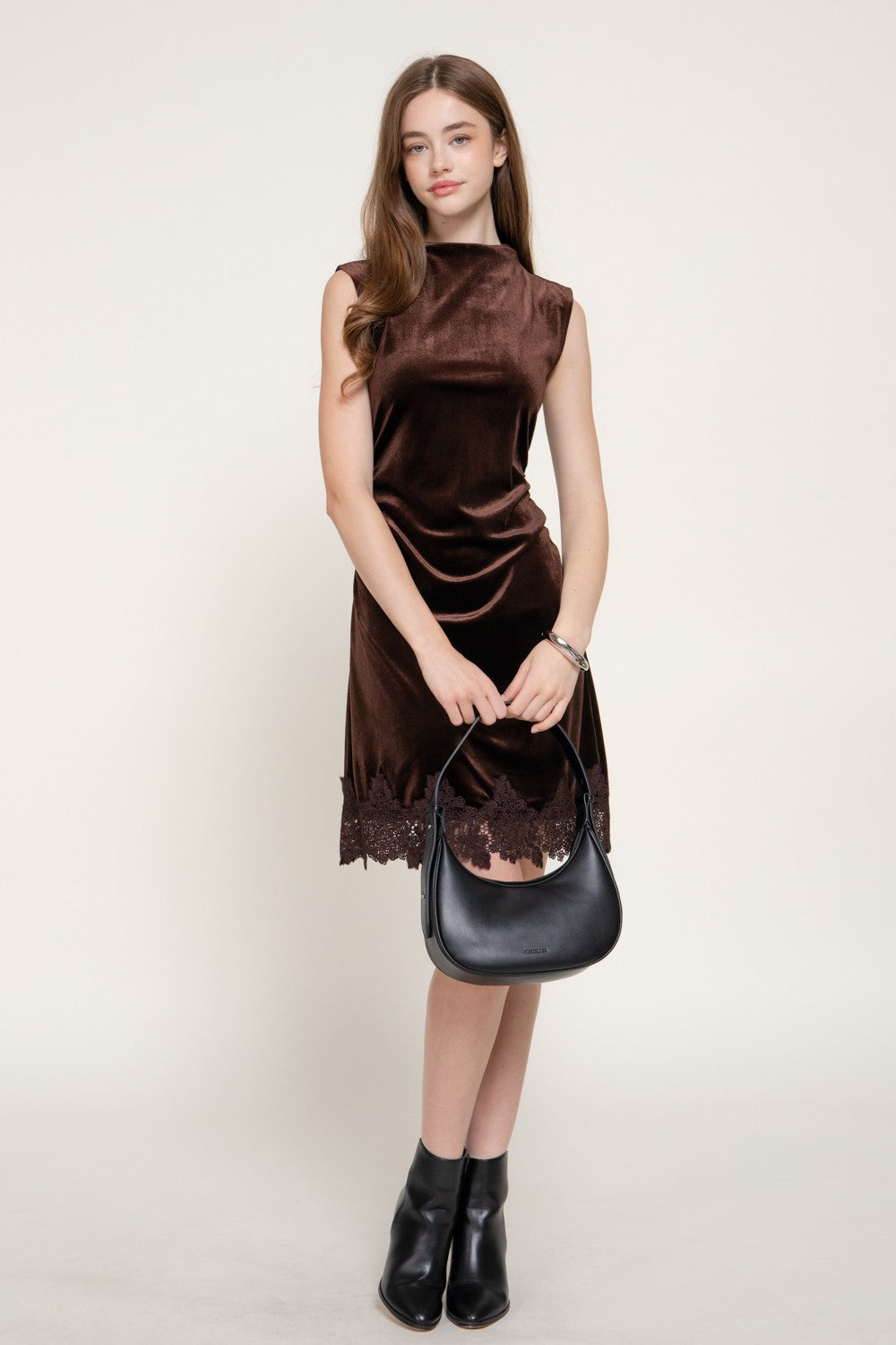 Sleeveless Hight Neck Velvet Mini Dress