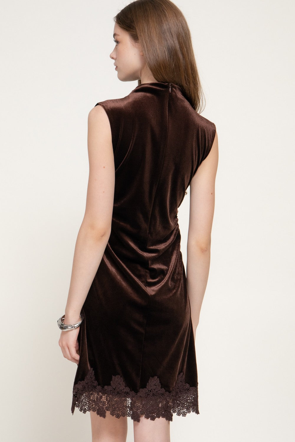 Sleeveless Hight Neck Velvet Mini Dress