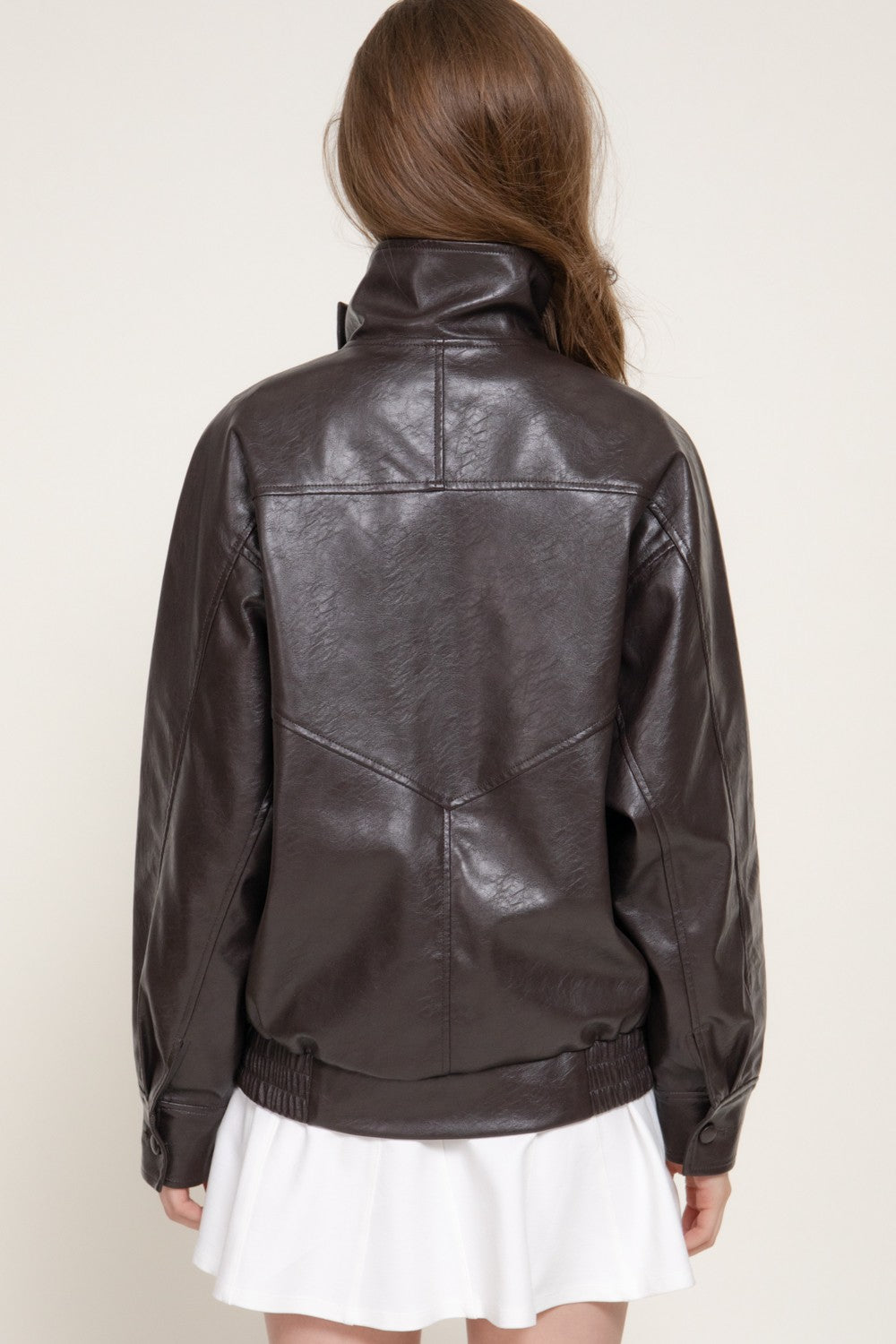 High Collar Faux Leather Jacket