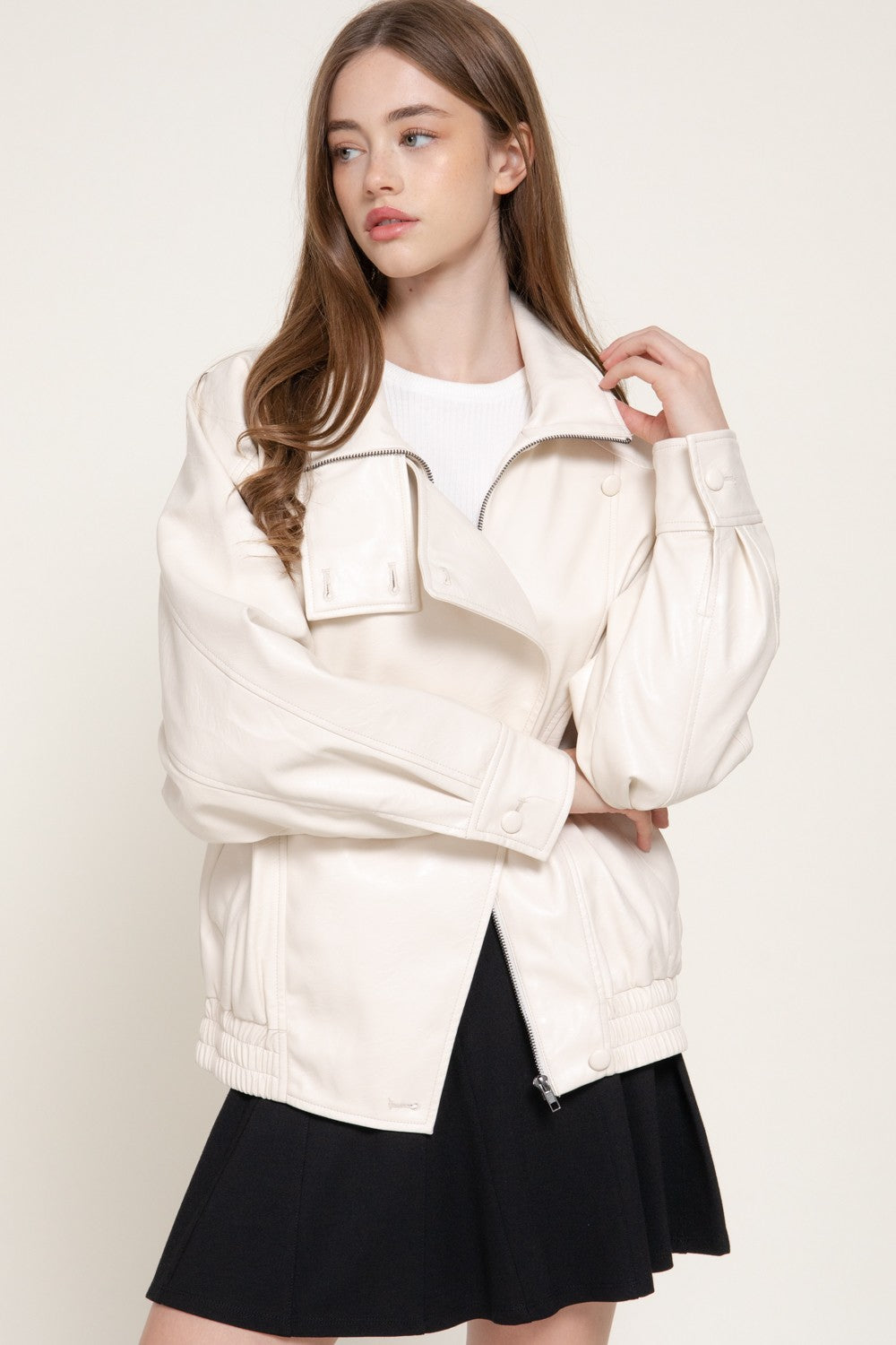 High Collar Faux Leather Jacket