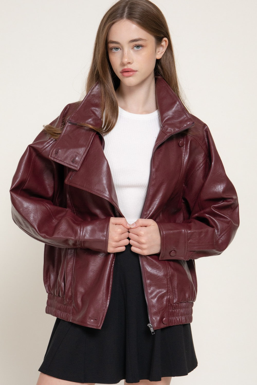 High Collar Faux Leather Jacket