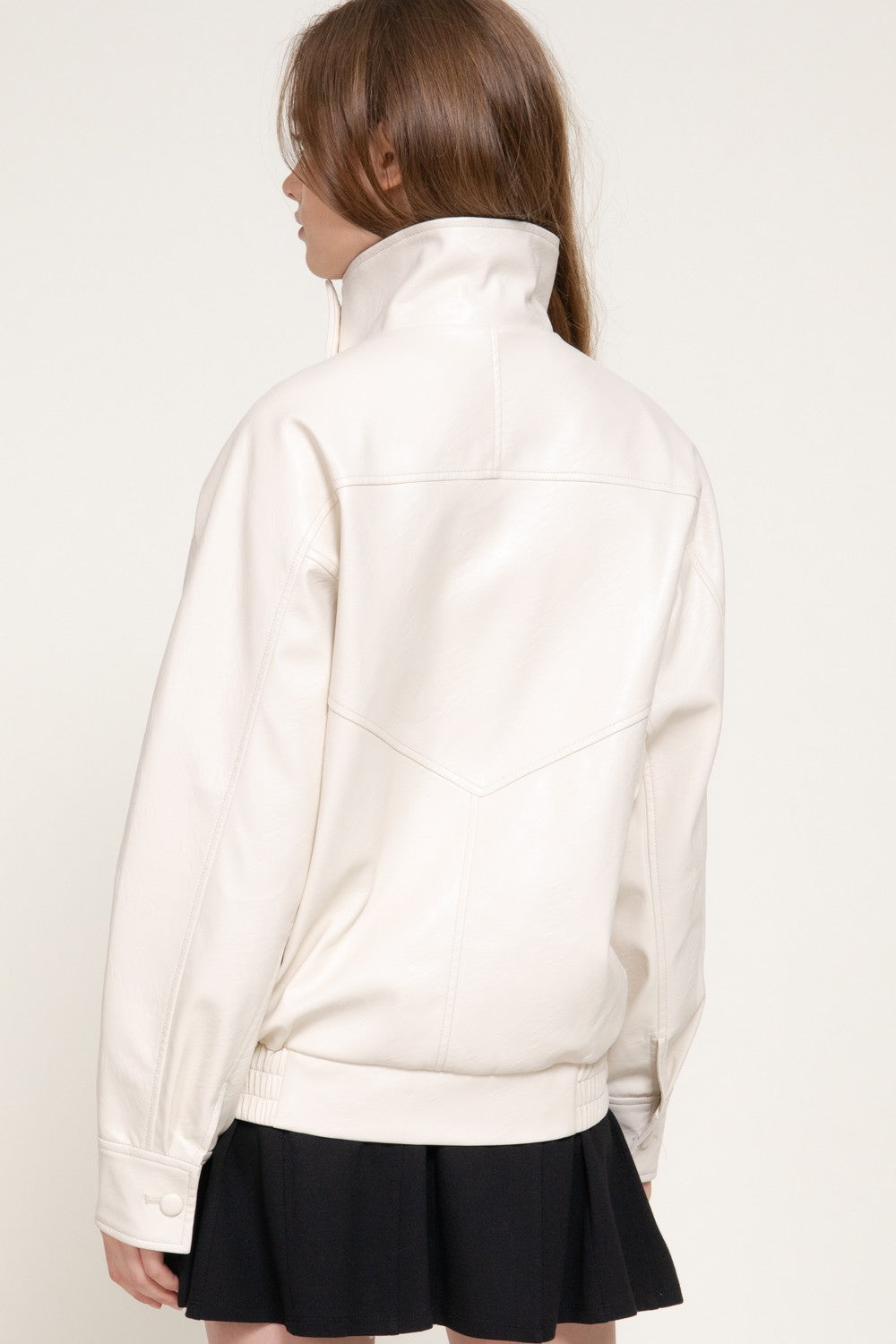 High Collar Faux Leather Jacket