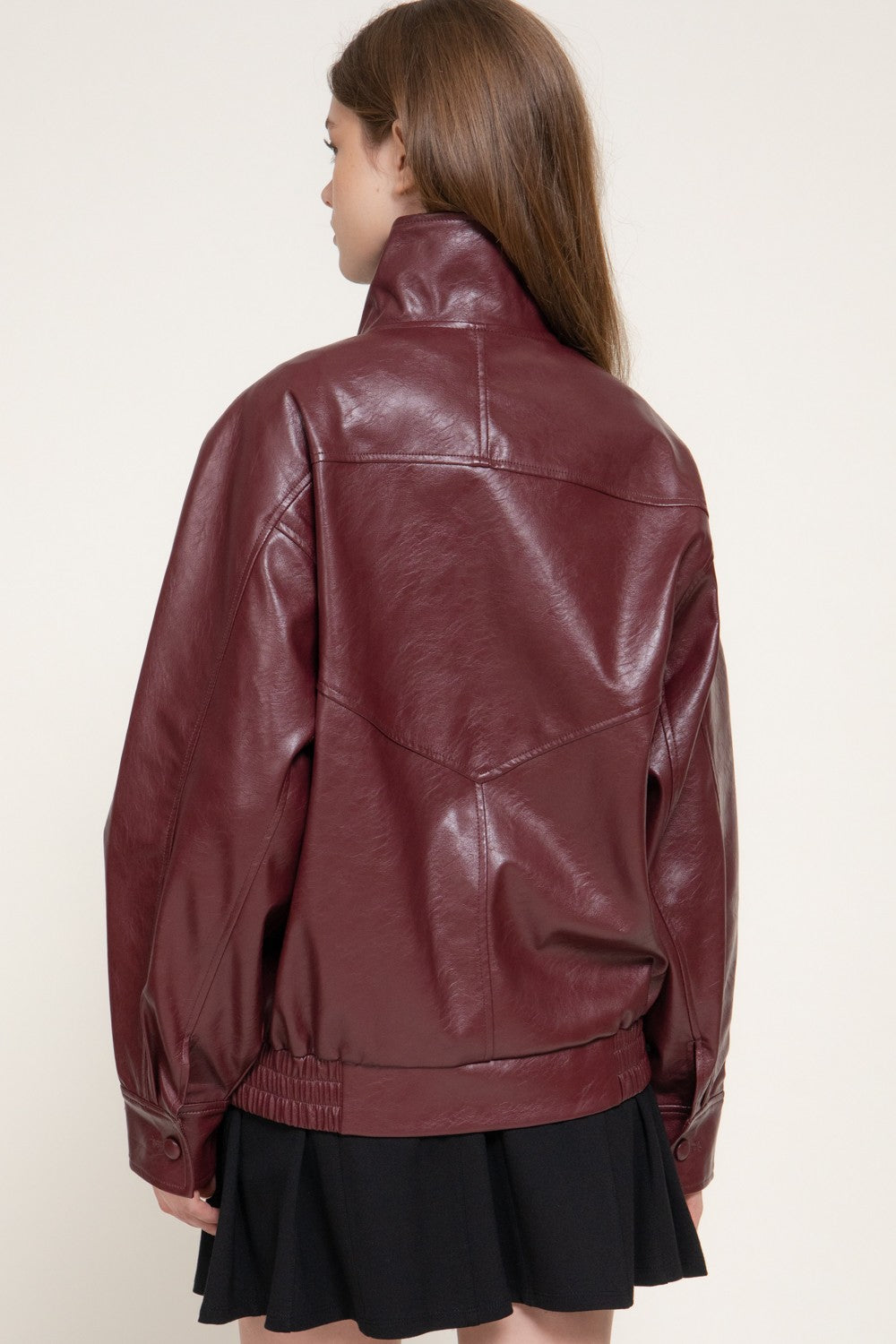 High Collar Faux Leather Jacket