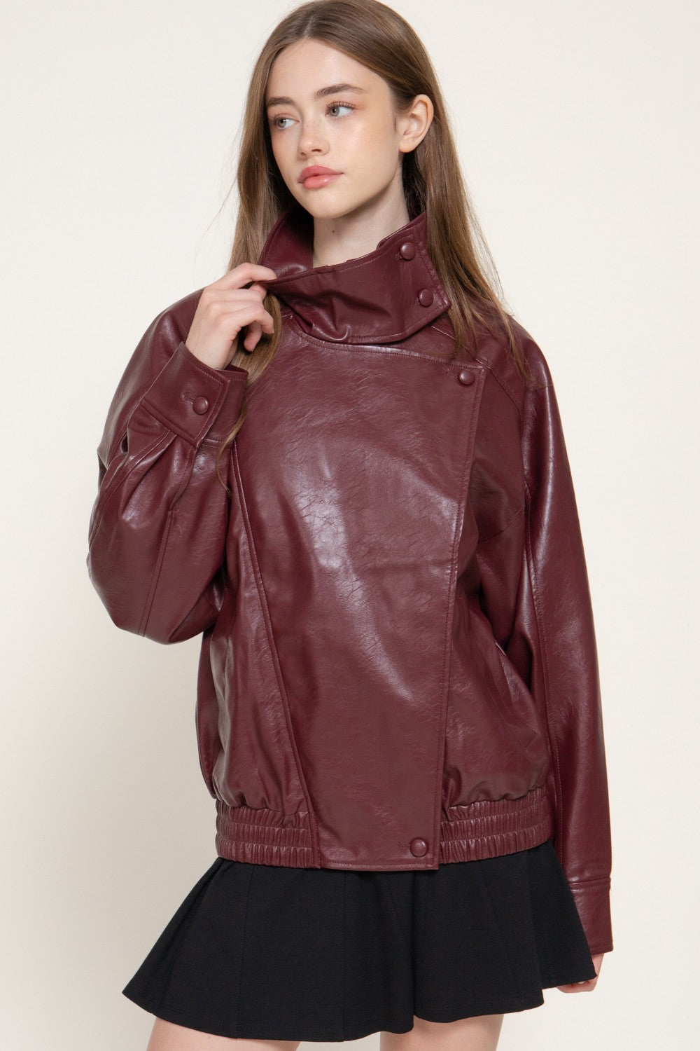 High Collar Faux Leather Jacket