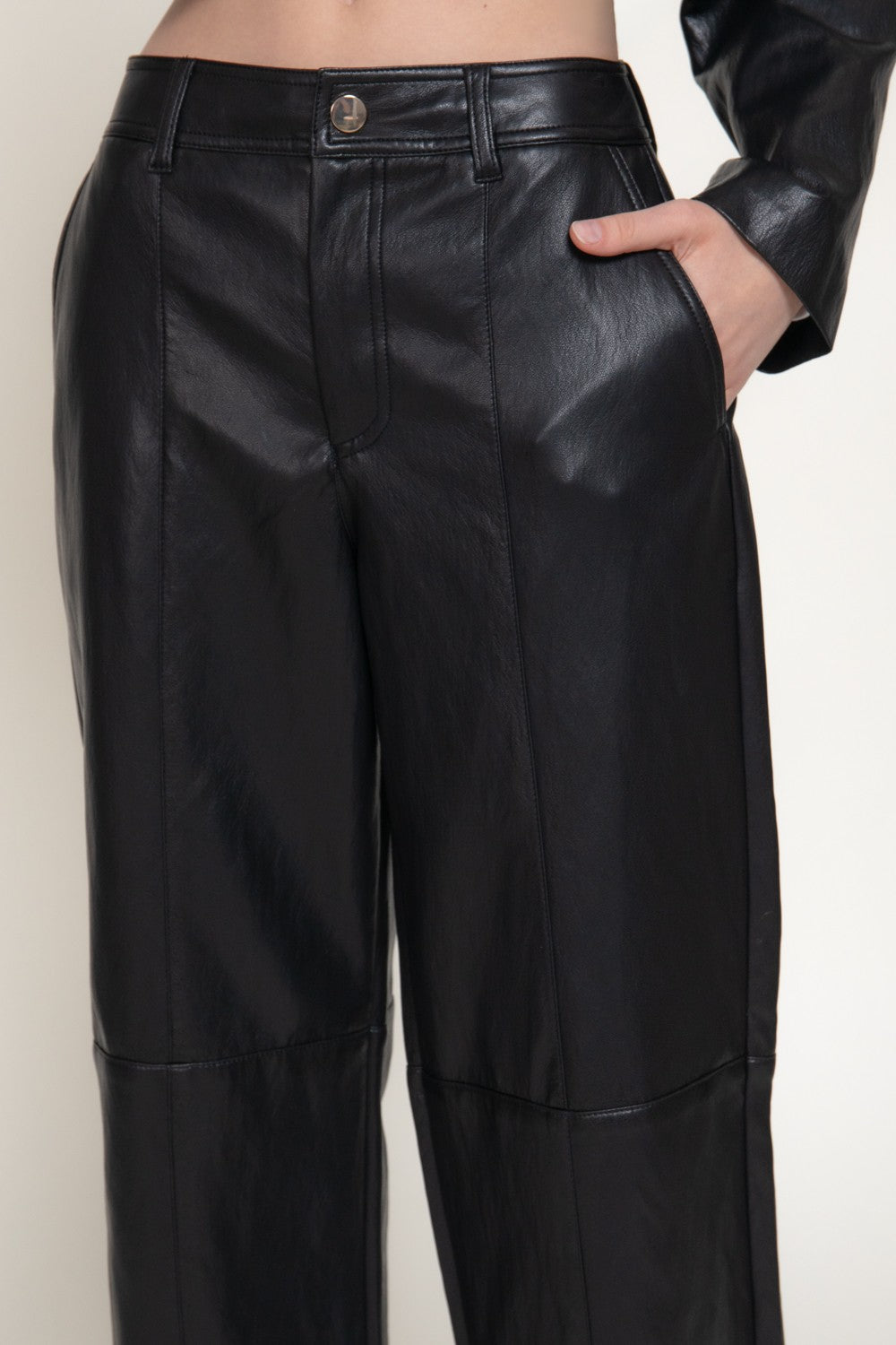 Straight Leg Texture Faux Leather Long Pants