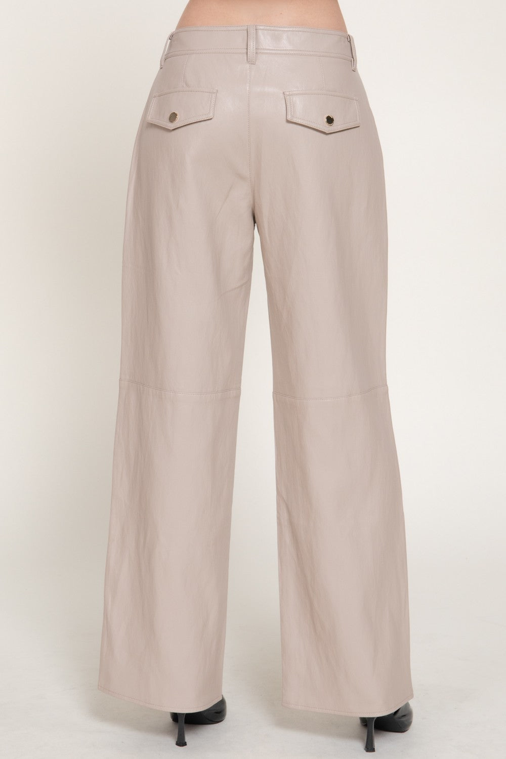 Straight Leg Texture Faux Leather Long Pants