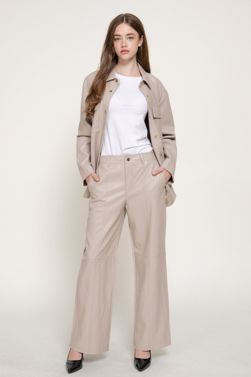Straight Leg Texture Faux Leather Long Pants