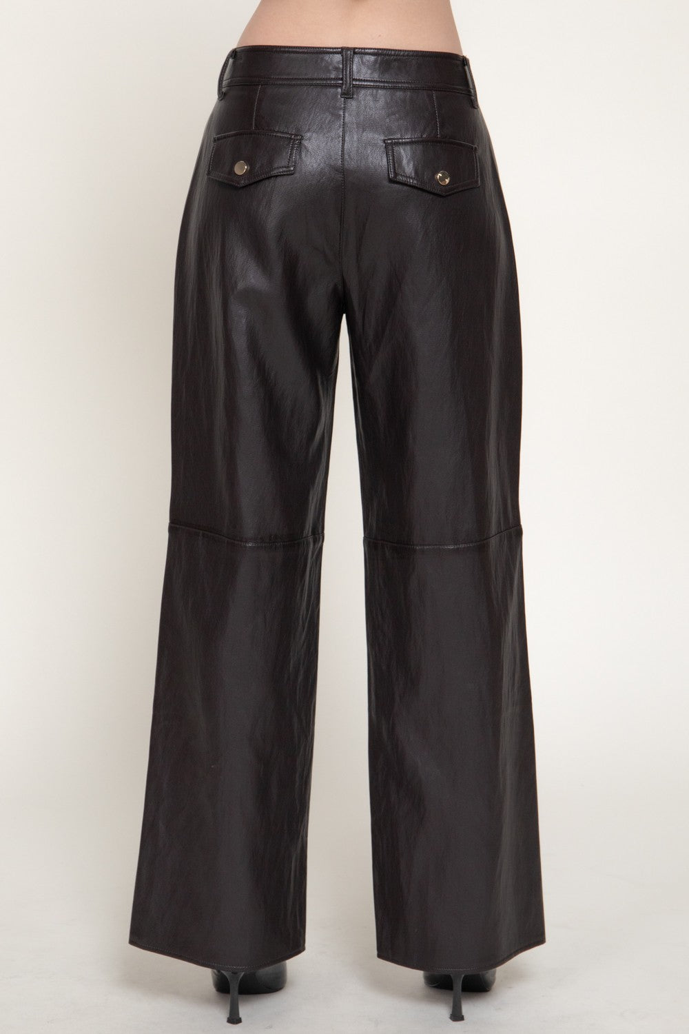 Straight Leg Texture Faux Leather Long Pants