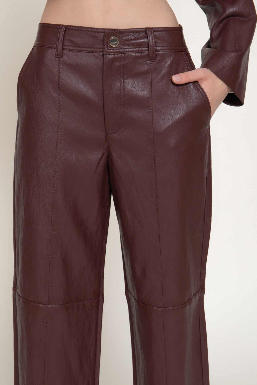 Straight Leg Texture Faux Leather Long Pants